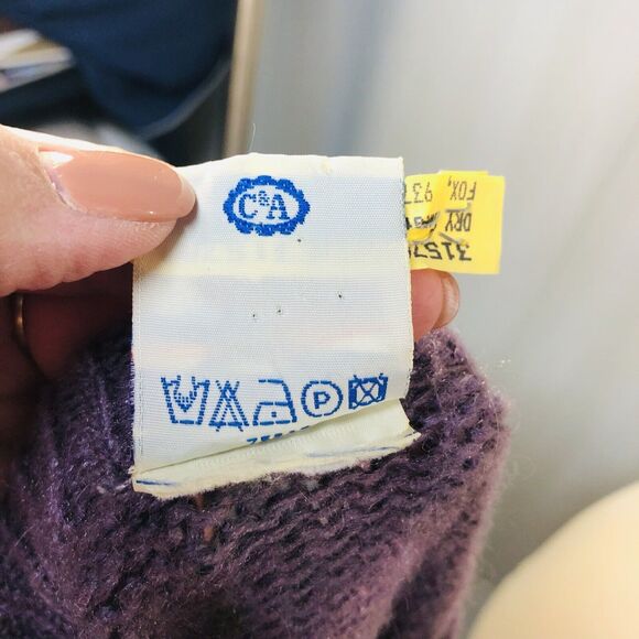 Vtg Yessica Purple Wool Angora Acrylic Blend Flowers Cardigan Med Grammacore - Picture 8 of 12